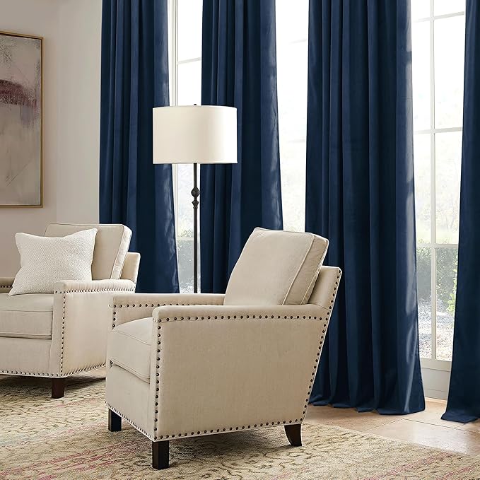 RYB HOME Navy Blue Velvet Curtains 72 inches with Hook Belt, Soft Fabric Room Darkening Thermal Insulated Luxurious Home Decor Curtains for Living Room Bedroom, W 52" x L 72", 2 Panels Set