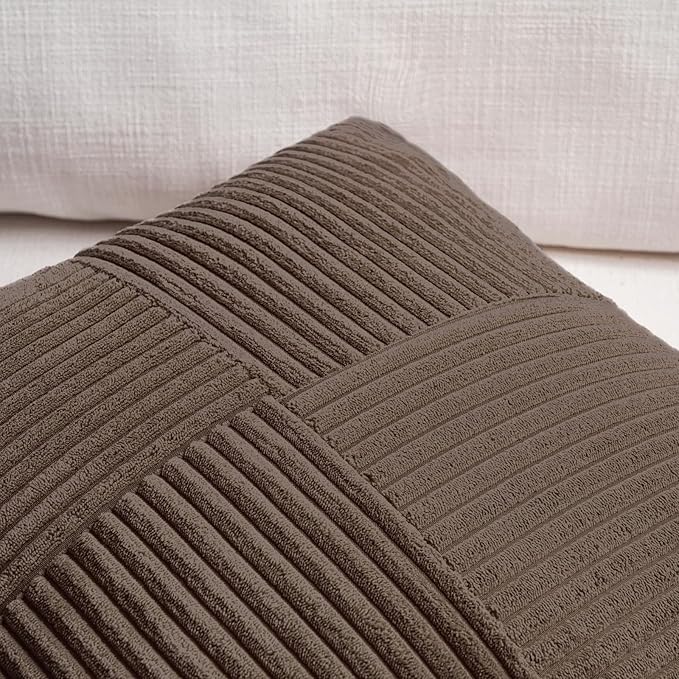 Fancy Homi 2 Packs Dark Brown Lumbar Decorative Throw Pillow Covers 16x32 Inch for Living Room Couch Bed, Rustic Farmhouse Boho Home Decor, Soft Striped Corduroy Rectangle Accent Cushion Case 40x80 cm