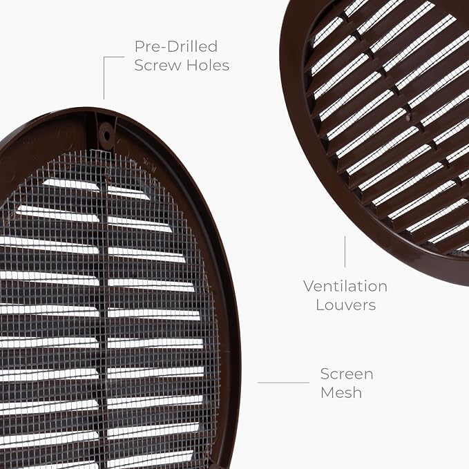 50-Pack 4" Round Air Vent Cover – Brown Plastic Soffit Air Vent Deflector - Image 6