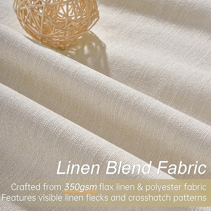 Topfinel 94 Inches Long Tan Colored Custom Blackout Linen Curtains, Internet Famous Beige Pleated Noise Cancelling Curtains with Pin Hooks for Traverse, Flax Linen Viral Drapes 2 Panels for Bedroom