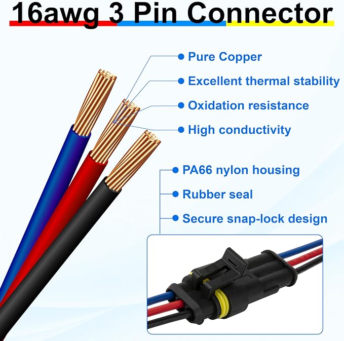 10Pcs 3 Pin Connector, 16AWG Car Waterproof Electrical Connector, Quick - Image 5