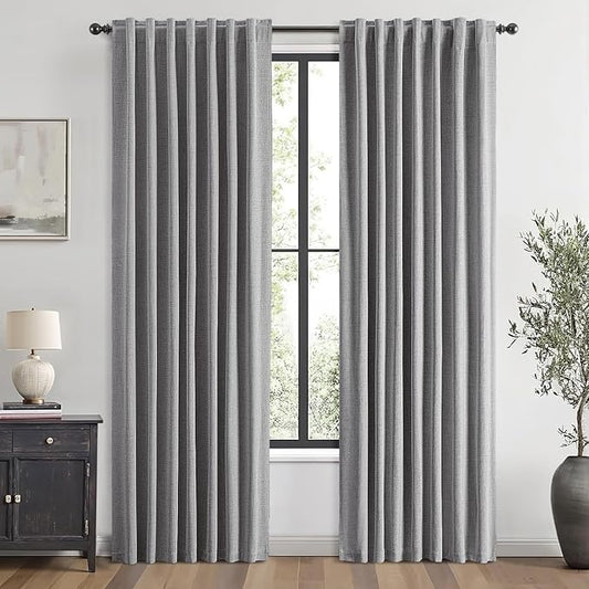 MIULEE 100% Blackout Linen Curtains for Bedroom, Glacier Gray Solid Luxury Decor Thermal Insulation Room Darkening Drapes for Living Room Nursery Back Tab Rod Pocket 42 x 84 Inches, 2 Panels