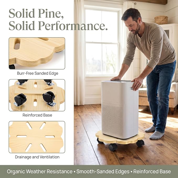 2 Pack 12" Plant Caddy with Wheels, Heavy Duty Wooden Rolling Plant Stands with - Image 3
