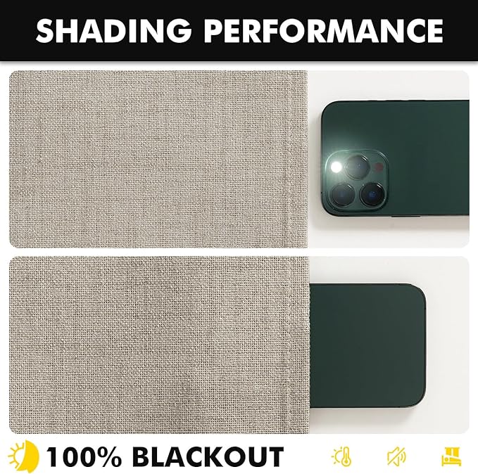 MIULEE 100% Blackout Linen Curtains for Bedroom, Stone Solid Luxury Decor Thermal Insulation Room Darkening Drapes for Living Room Nursery Back Tab Rod Pocket 42 x 63 Inches, 2 Panels
