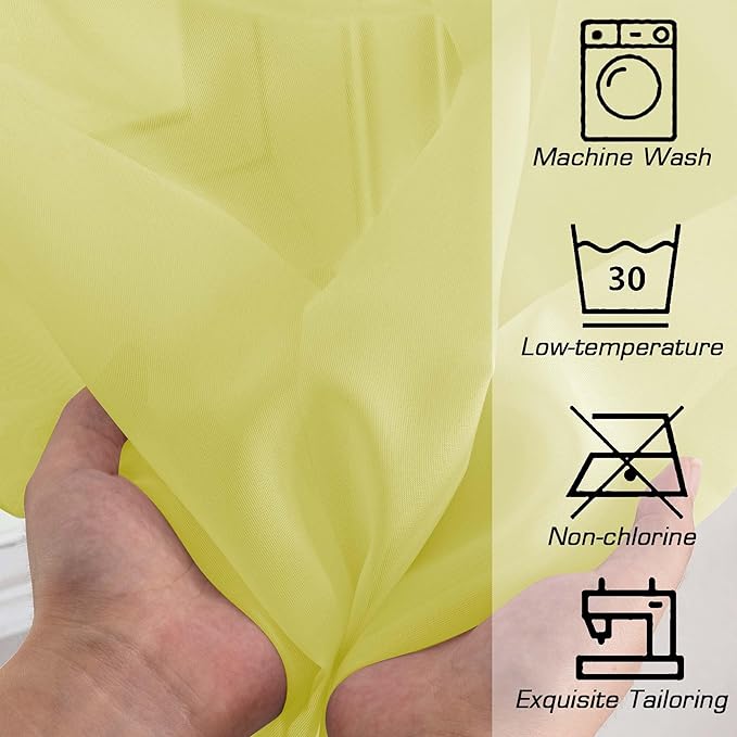 OWENIE Lemon Sheer Curtains for Bedroom Living Room 90 Inches Long, Elegant Solid Light Filtering Window Curtain Panles, Modern Rod Pocket Lemon Curtain, 2Pcs, Each 42" W x 90" L