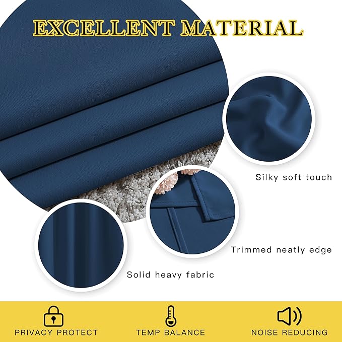 NICETOWN Moroccan Blue Room Darkening Curtains 90 inch Length - Chic Grommet Thermal Insulated Blackout Window Treatments Sound Proof Drapes for Bedroom/Living Room (2 Panels, W46 x L90)