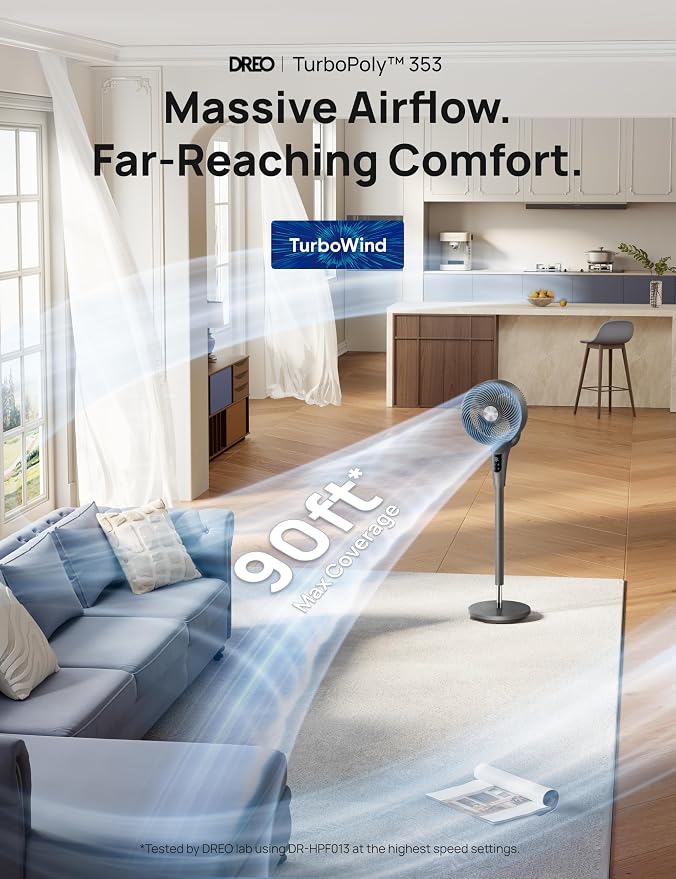 DREO Fan for Bedroom, 2026 Upgraded, 90ft Airflow, 20dB Quiet Fan, 90° - Image 7