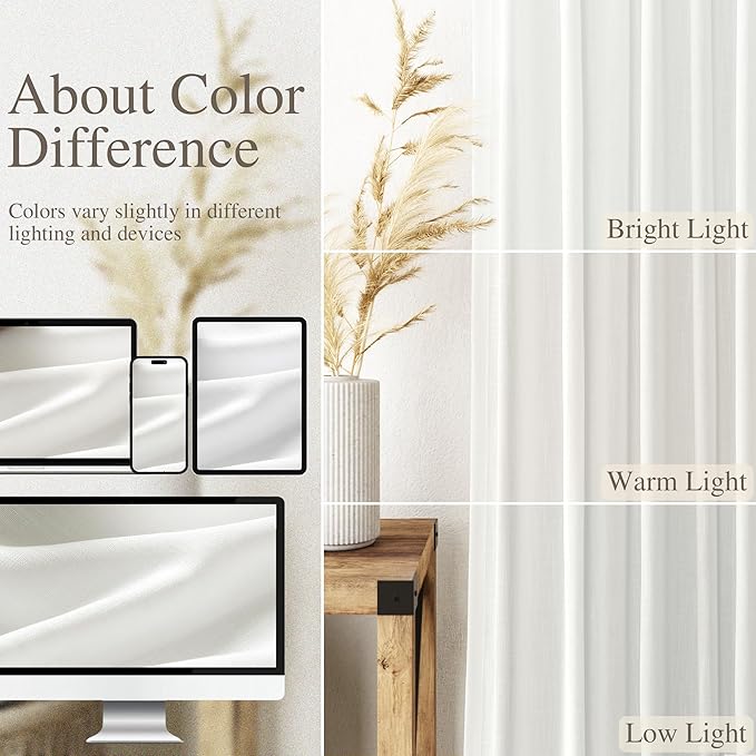 Linen Off White Curtains 144 inch Extra Long for Living Room Back Tab Light Filtering Semi Sheer Drapes Modern Farmhouse Coastal White Cotton Textured Curtain for Floor to Ceiling Window 12 FT
