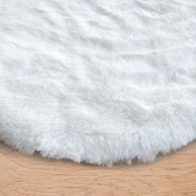 ORINOVA White Faux Fur Round Rug 4ft Fluffy Rabbit Fur Rug Machine Washable Circle Area Rugs for Living Room Bedroom Home Teen Room Nursery Décor