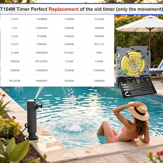 T104M Pool Timer Mechanism Only, Pool Pump Timer, 208-277V 40A Time Switch - Image 5