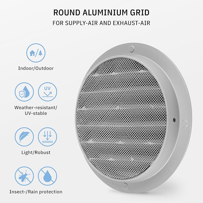calimaero® WSGG 5" Inch Gray Round Metal Air Vent Grill Cover Flat Louver - Image 3