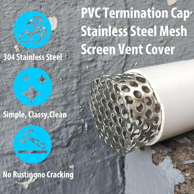 PVC Termination Vent Mesh Cap, 1.54in to 1.98in Stainless Steel Mesh Screen- - Image 5
