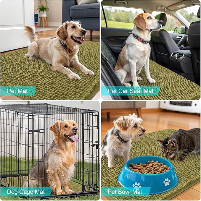 OLANLY Dog Door Mat for Muddy Paws 47x32, Absorbs Moisture and Dirt, Absorbent Non-Slip Washable Doormat, Quick Dry Chenille Mud Mat, Entry Indoor Entryway Carpet for Inside Floor, Willow Green