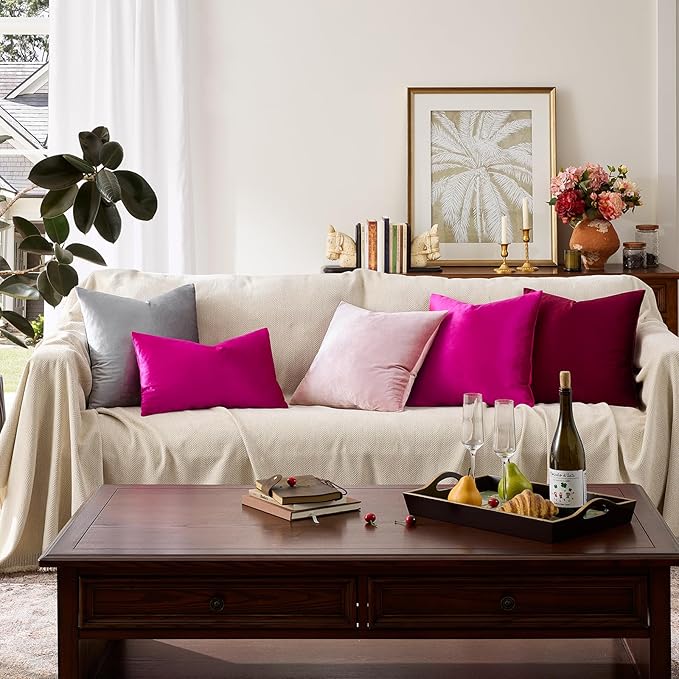 GIGIZAZA Throw Pillow Covers 22x22 Inch Hot Pink Velvet Pillows Decorative Covers Pack of 2 for Sofa Pillowcase Cushion Covers