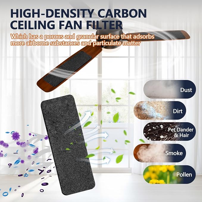 5Pcs Ceiling Fan Filters for Blades, Activated Coconut Shell Carbon Ceiling Fan - Image 2
