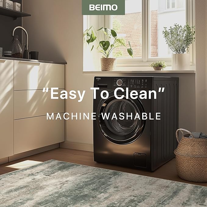 BEIMO Area Rugs 6x9 for Living Room Bedroom, Modern Abstract Machine Washable Rug, Large Soft Low Pile Floor Cover with Non Slip Backing for Dining Room, Grey/Dark Green