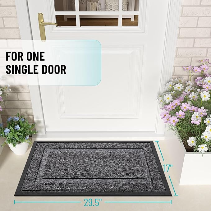 OLANLY Front Door Mat Indoor Outdoor Entrance, Waterproof All-Season, All-Weather Doormat, Sturdy Natural Rubber, Low Profile, Easy Clean Patio Porch Entryway Mat, 71x23, Black and White