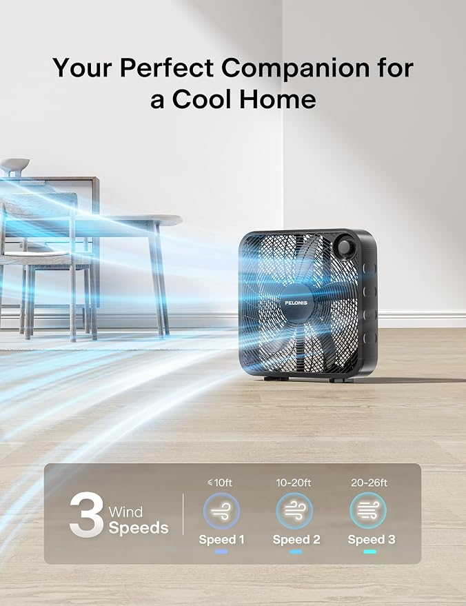 PELONIS 20 Inch Box Fan for Bedroom– 3 Speeds, Floor Fan, Window Fan, Table Fan - Image 3