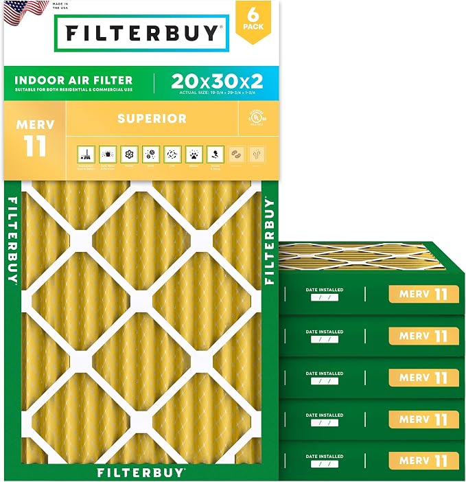 Filterbuy 20x30x2 Air Filter MERV 11 Superior Pet & Allergy Defense, by Filterbuy
