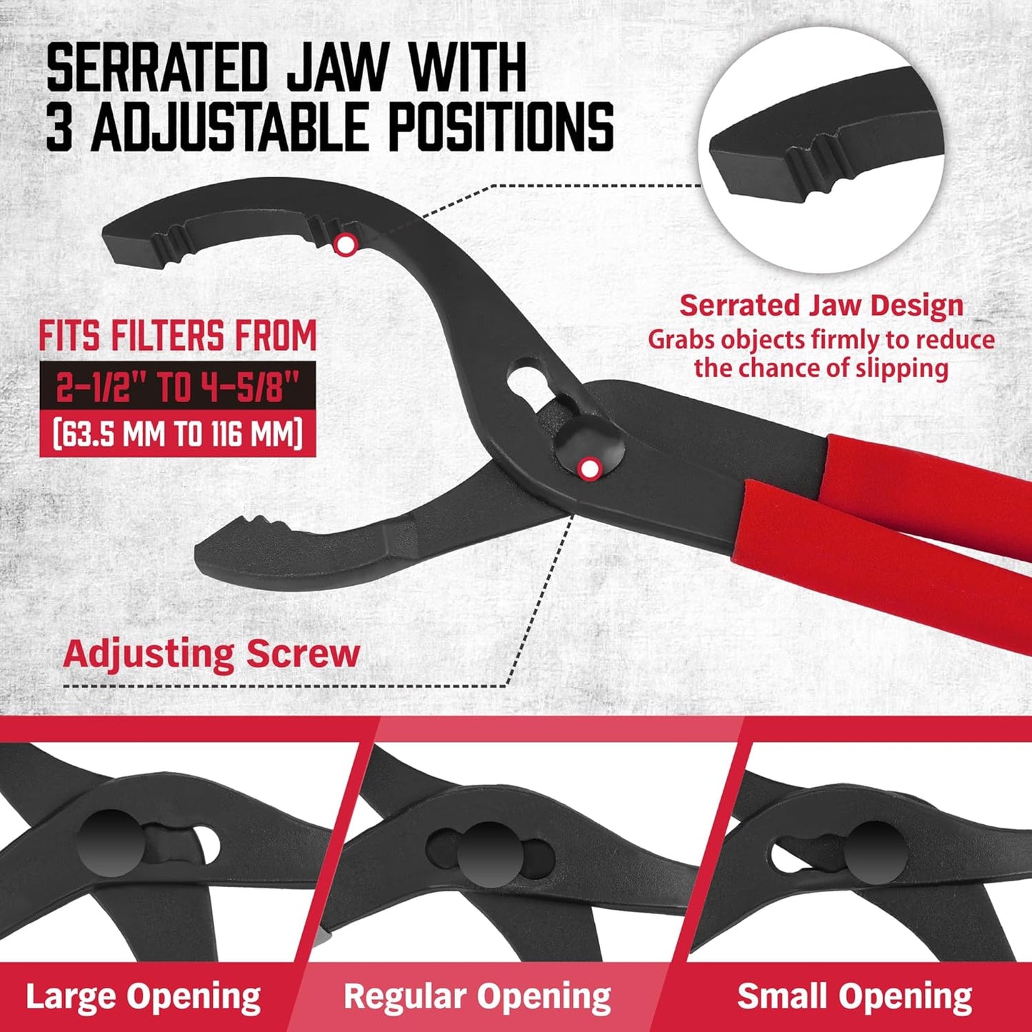 HORUSDY 12" Adjustable Oil Filter Pliers, Adjustable Oil Filter Wrench Removal Tool (Red)