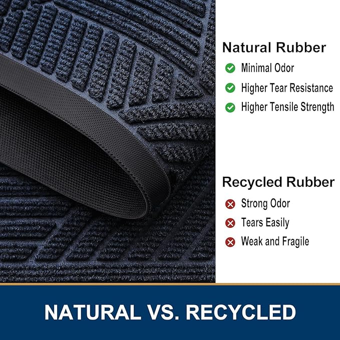 Smiry Front Door Mat Outside Entrance, Heavy Duty Sturdy Natural Rubber Doormat, Trap Dirt and Moisture, Easy Clean Low Profile Welcome Floor Mats for Indoor Outdoor Entry, 35X23 Inch, Navy Blue