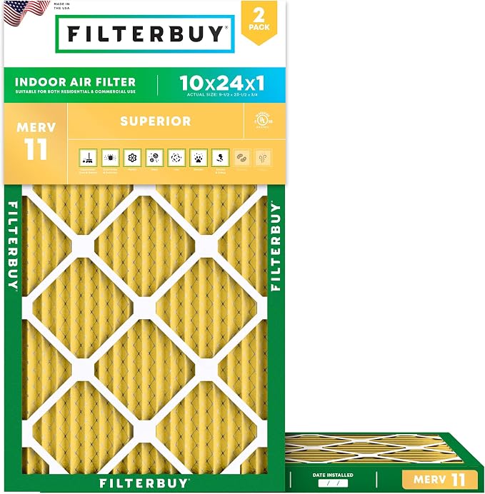 Filterbuy 10x24x1 Air Filter MERV 11 Superior Pet & Allergy Defense, by Filterbuy