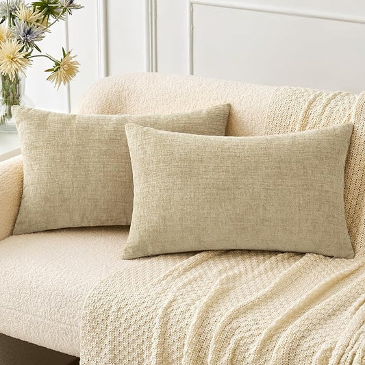 MIULEE Pack of 2 Beige Throw Pillow Covers 12x20 Inch Soft Lumbar Pillow Covers for Sofa Living Room Spring Home Decor Couch Solid Dyed Cases