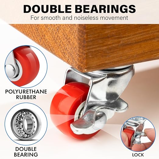1 Inch Heavy Duty Casters Set of 4, Lockable Plate Caster Wheels - Image 4