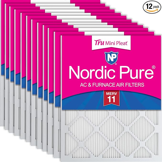 Nordic Pure 16x16x1 Tru Mini Pleat MERV 11 AC Furnace Air Filters 12 Pack | by NordicPure