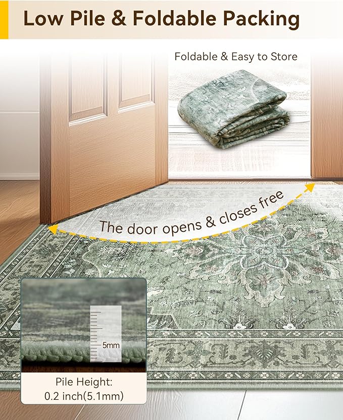 Area Rugs 2'x4' Kitchen Rugs Entry Rug Small Rugs for Entryway Kitchen Bathroom Door Mat Indoor Entrance,Washable Non Slip, Dark Green Gray