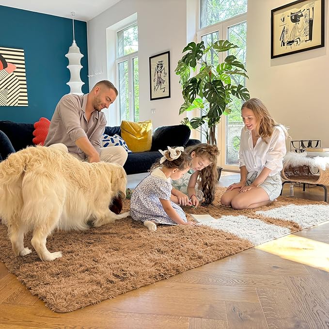 OLANLY 3x5 Machine Washable Small Bedside Rug, Soft Fluffy Shaggy Rugs for Living Room, Bedroom, Indoor Floor Carpet for Kids Girls and Boys, Preppy Dorms, Nursery, Home Decor Aesthetic, Khaki