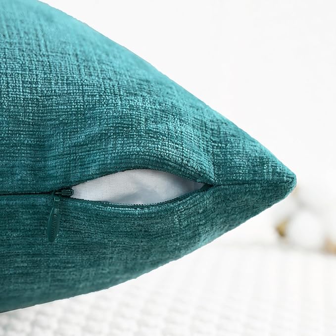 CaliTime Throw Pillow Covers Decorative 18 X 18 Inches Pack of 2 Cozy Chenille Cushion Cases for Couch Sofa Bed Living Room Home Teal
