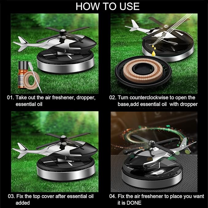 Car Air Freshener, Helicopter Solar Energy Rotating Aromatherapy Aviation Al - Image 7