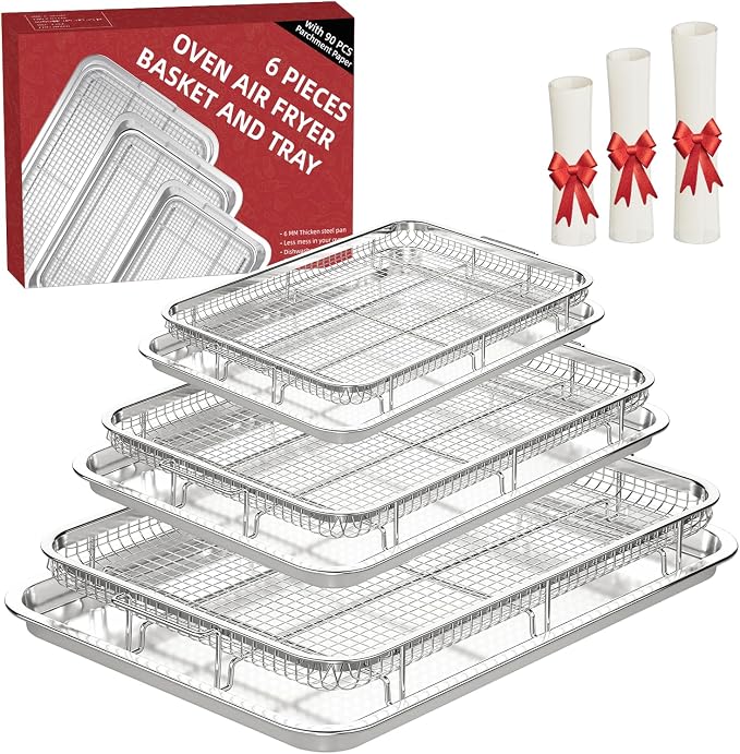 Air Fryer Basket for Oven, 3 Set Oven Air Fryer Basket and Tray Set by THORSES
