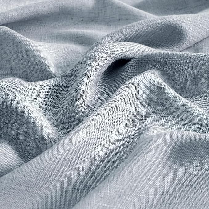 MIULEE Chambray Blue Linen Curtains 96 Inches Long 2 Panels for Bedroom Living Room, Soft Linen Textured Window Drapes Semi Sheer Light Filtering Back Tab Rod Pocket Farmhouse Modern Burlap Look Decor