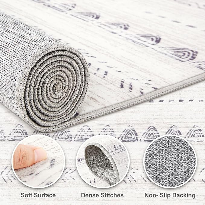 Nakagishi 2X3 Rug Washable Area Rug: Small Soft Boho Farmhouse Neutral Moroccan Non Slip Indoor Low Pile Accent Floor Throw Carpet for Bedroom Bathroom Entryway Kitchen Hallway Closet Home Door - Grey