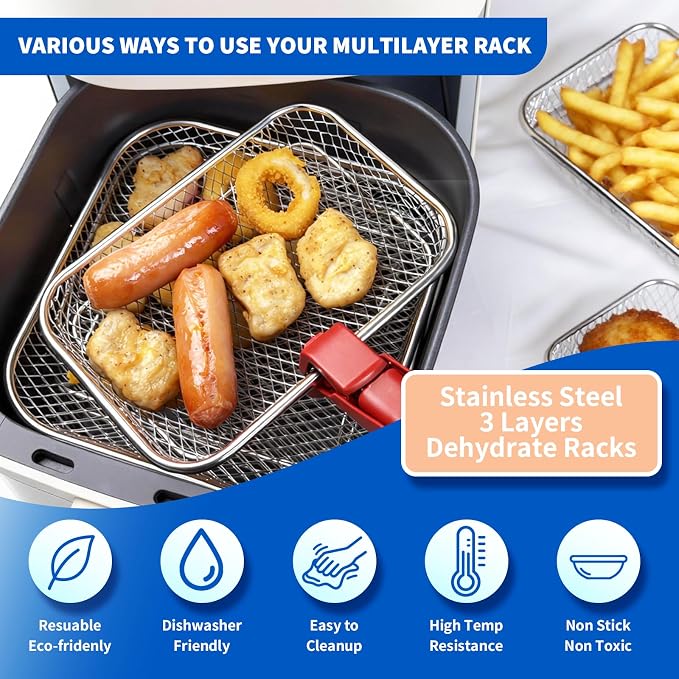 7.68inch Rectangle Air Fryer Rack, Stainless Steel, Deep Dehydrator Racks - Image 4