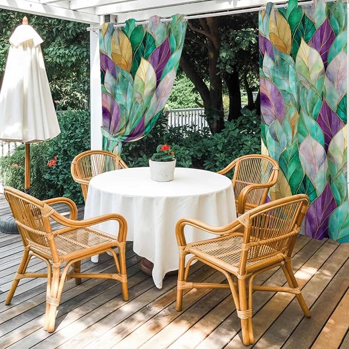 Leaves Outdoor Curtains for Patio Gorgeous Leaf Abstract Spring Waterproof - Image 4