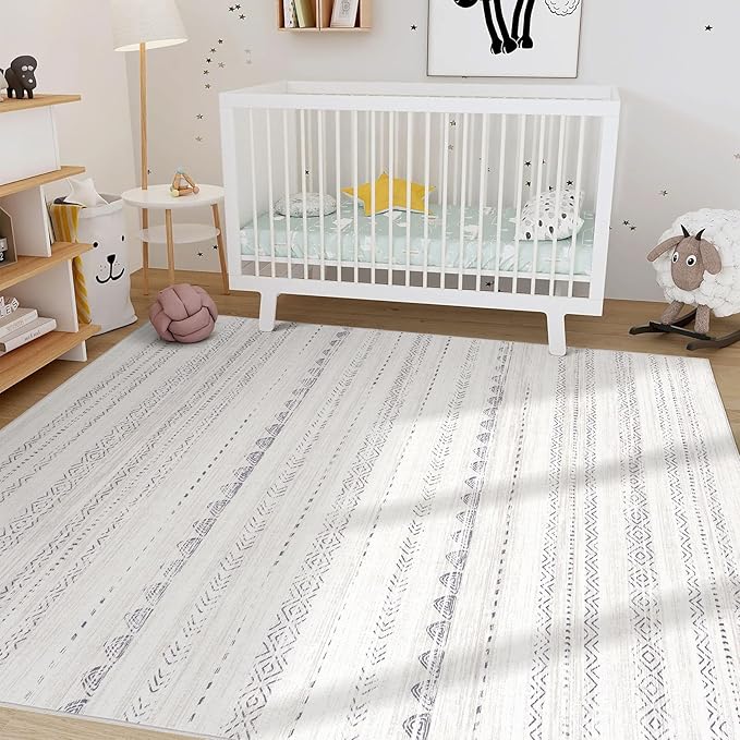 Nakagishi 10x14 Area Rugs Living Room: Washable Boho Large Neutral Modern Soft Stain Resistant Farmhouse Indoor Floor Rug Non-Slip Carpet for Bedroom Nursery Kids Playroom Office Dining Room- Gray