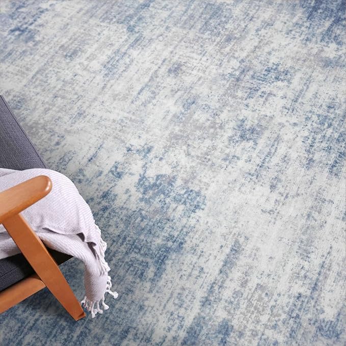 IOHOUZE Abstract Runner Rug 2x7 Ft Washable Runners for Hallways, Non Slip Kitchen Runner Printed Faux Wool Entryway Runners Indoor, Modern Floor Carpet for Hall Kitchen Bedroom, Light Blue Grey