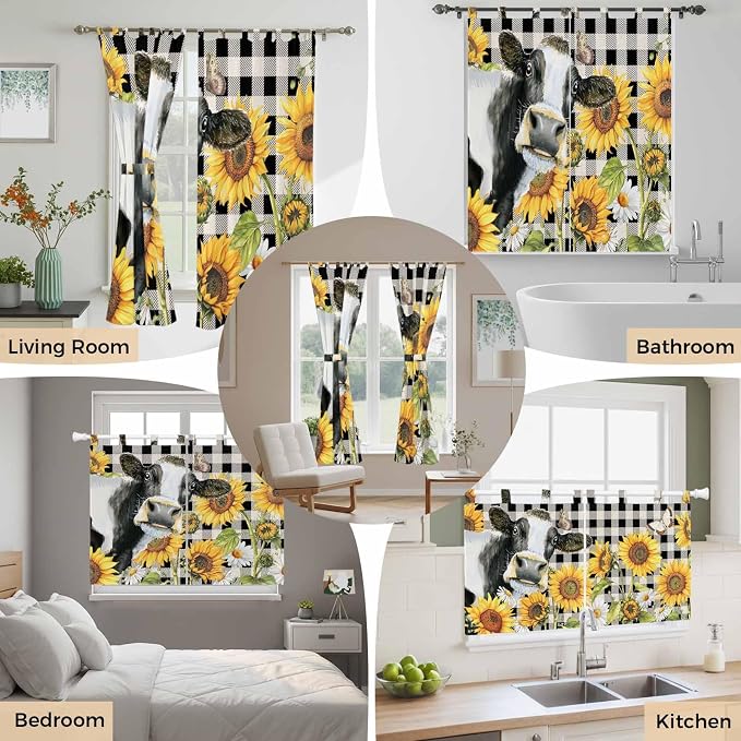 Retro Sunflowers Living Room Curtains 96 Inch Length, Window Curtains Tab Top - Image 7