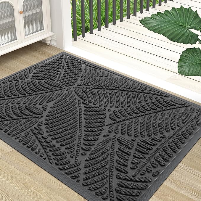 Colorxy Waterproof Doormat, Sturdy Natural Rubber Front Indoor Mat, Non Slip Low Profile Outdoor Door Mats, Stain and Fade Resistant Floor Mats, Easy Clean Patio Entry Mat, 48''x32'', Light Grey