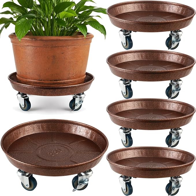 5 Packs Metal Plant Caddy with Wheels 13" Rolling Plant Stand Heavy Duty Plant by Planterhoma