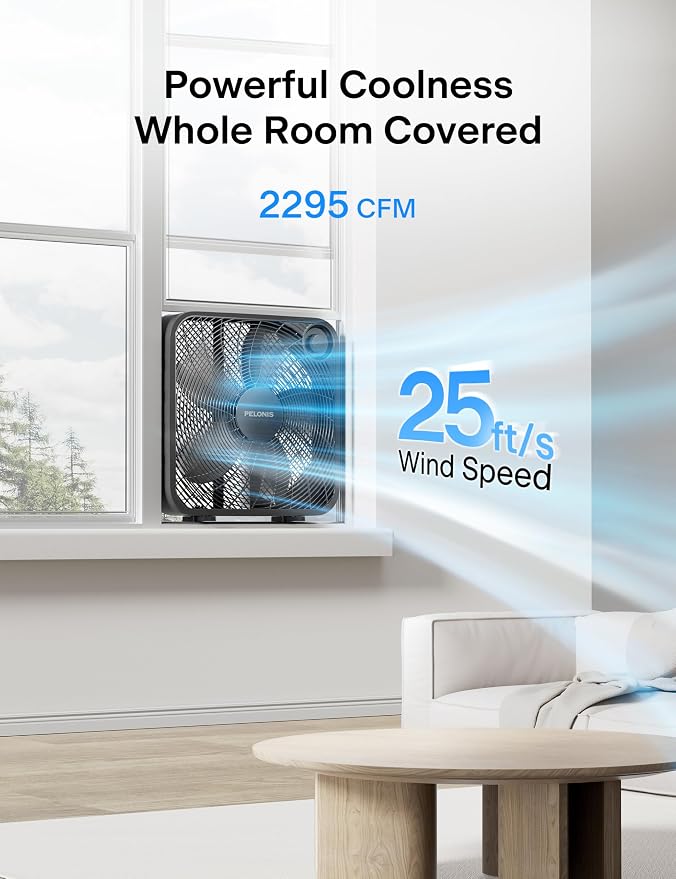 PELONIS 20 Inch Box Fan for Bedroom– 3 Speeds, Floor Fan, Window Fan, Table Fan - Image 2