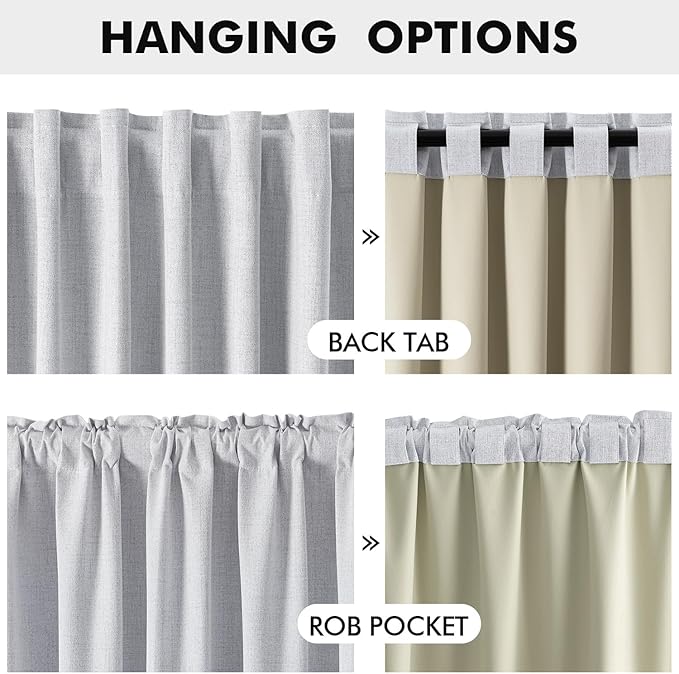 MIULEE 100% Blackout Linen Curtains for Bedroom, Grayish White Solid Luxury Decor Thermal Insulation Room Darkening Drapes for Living Room Nursery Back Tab Rod Pocket 42 x 84 Inches, 2 Panels