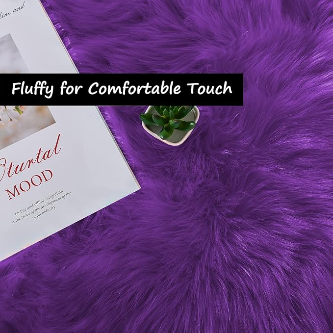 Goolela Purple Fluffy Fuzzy Rug 3x5 Faux Fur Furry Shag Rug for Bedroom Soft Plush Home Dorm Décor Rectangle