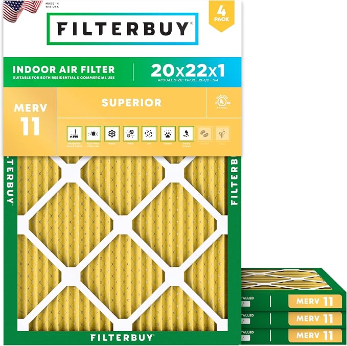 Filterbuy 20x22x1 Air Filter MERV 11 Superior Pet & Allergy Defense, by Filterbuy