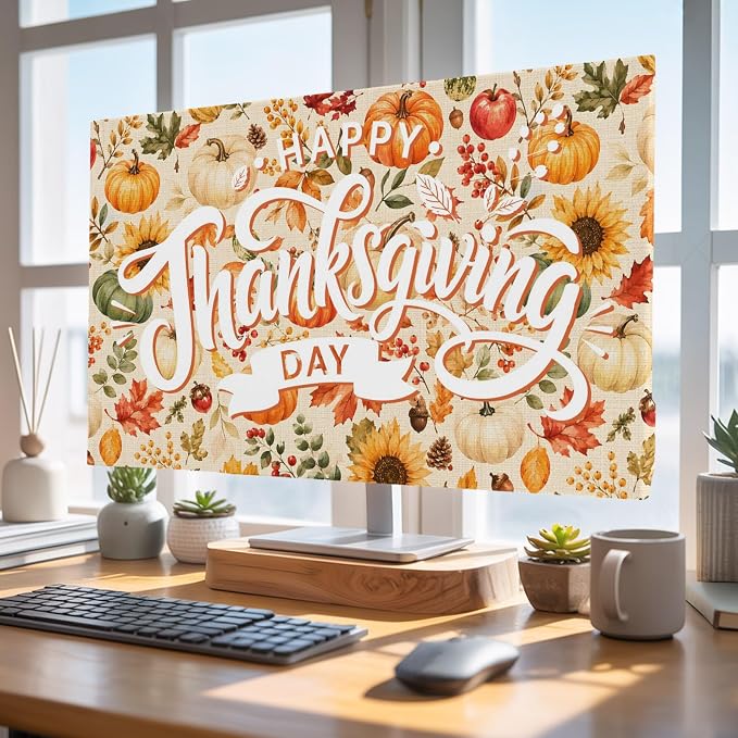 Pumpkin Thanksgiving Maple Leaf Indoor TV Cover, Elastic TV Screen Protector - Image 4