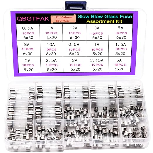 15 Values150pcs Slow Blow Glass Fuses Assorted Kit 6x30mm, 250V 0.5A, 250V 0.5A by QBGTFAK