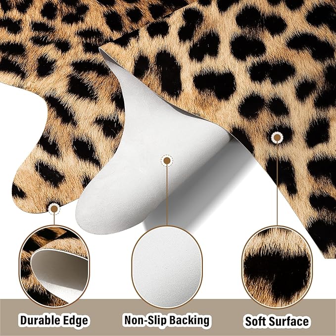 AROGAN Premium Leopard Print Rug 6.2x7 Feet, Machine Washable Faux Fur Cheetah Rug, Non-Slip Animal Print Hide Leopard Skin Area Rug for Bedroom Living Room Home Decor